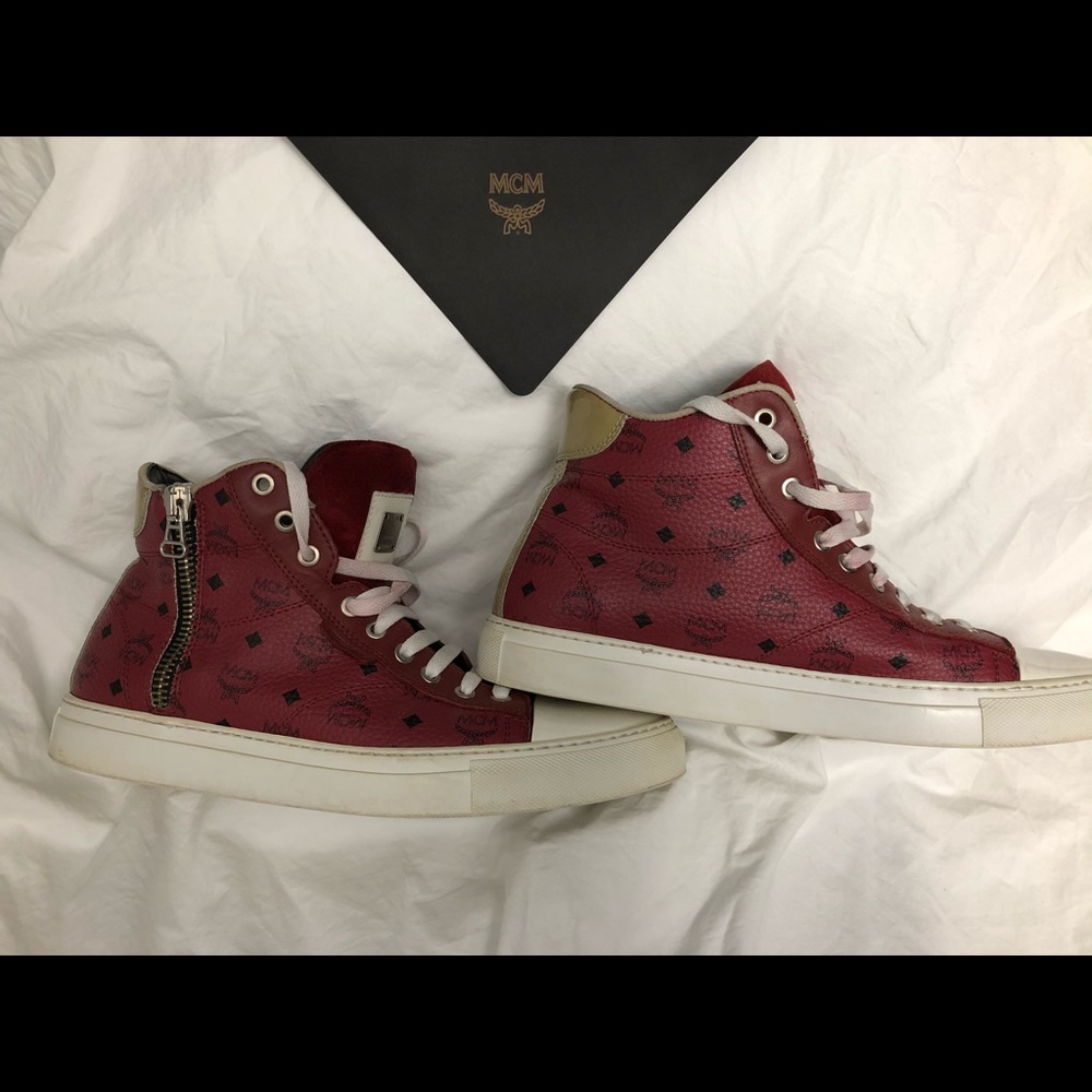 MCM mens red high top sneakers